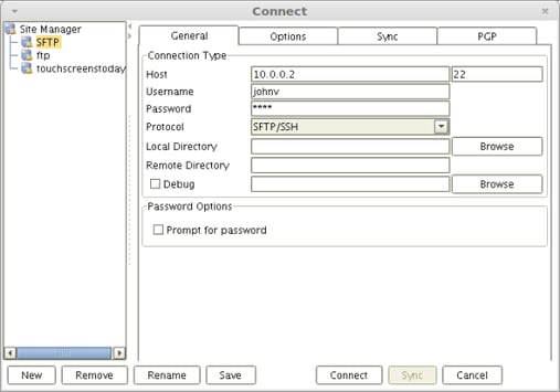 SFTP password authentication on a graphical SFTP client