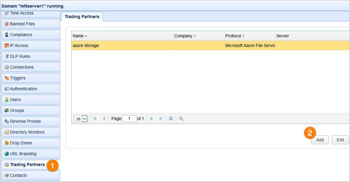 add azure file service trading partner