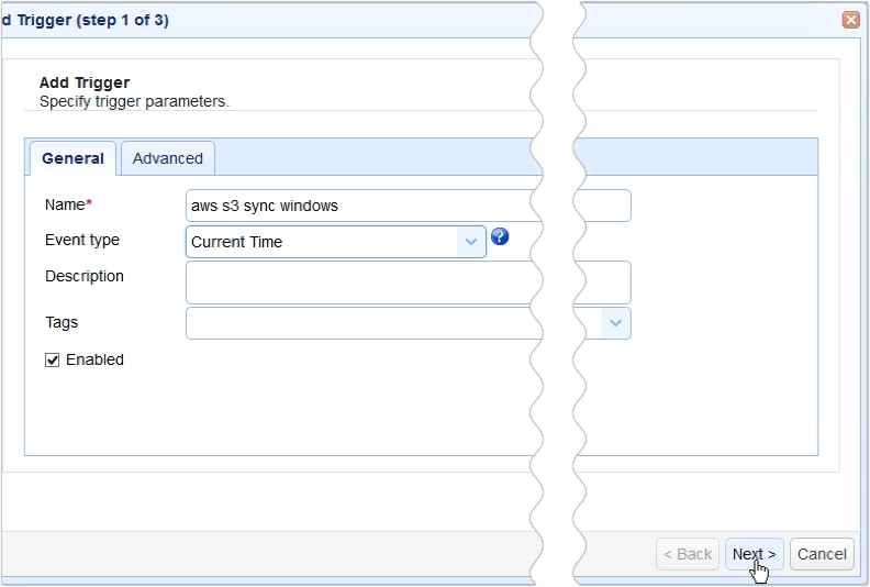 aws s3 sync windows - add new trigger current time event type