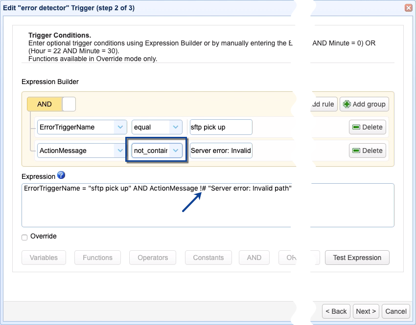 edit error detector trigger condition