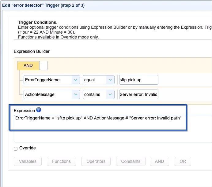 error detector trigger conditions