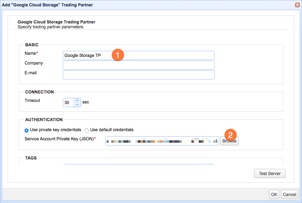 google cloud storage trading partner parameters