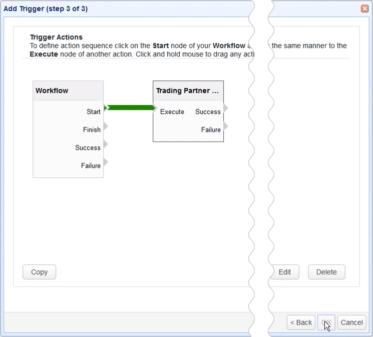 newly created trading partner file download trigger action