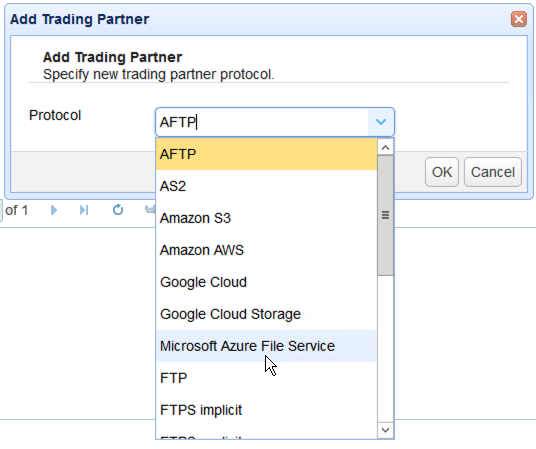 select azure file service for trading partner