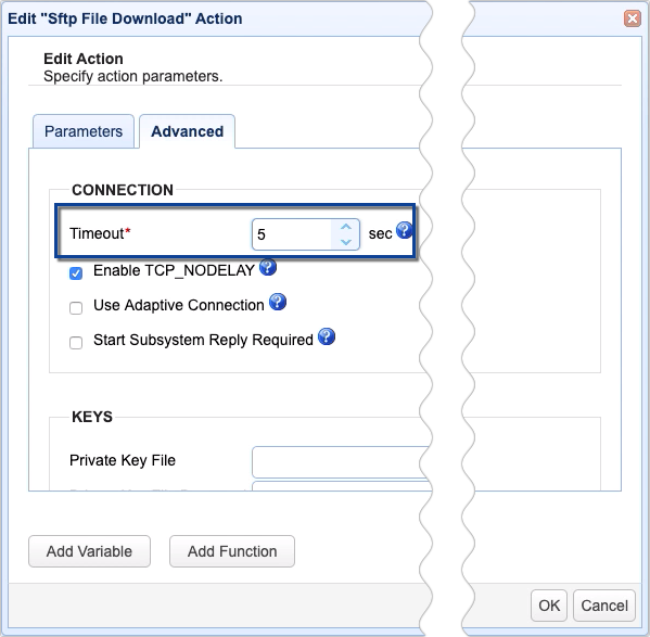 timeout of sftp file download action