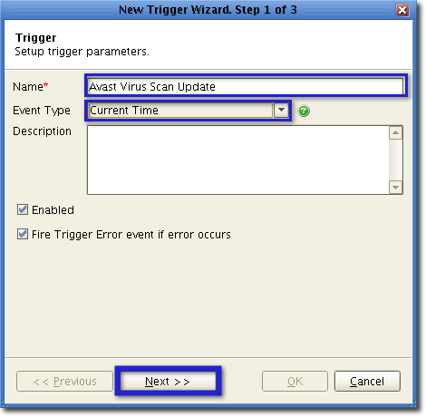 trigger event type for virus database update